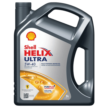 Shell Helix Ultra 5W-40 Fully Synthetic Motor Oil - 5L - PurePlus Technology - For Diesel & Gasoline Engines